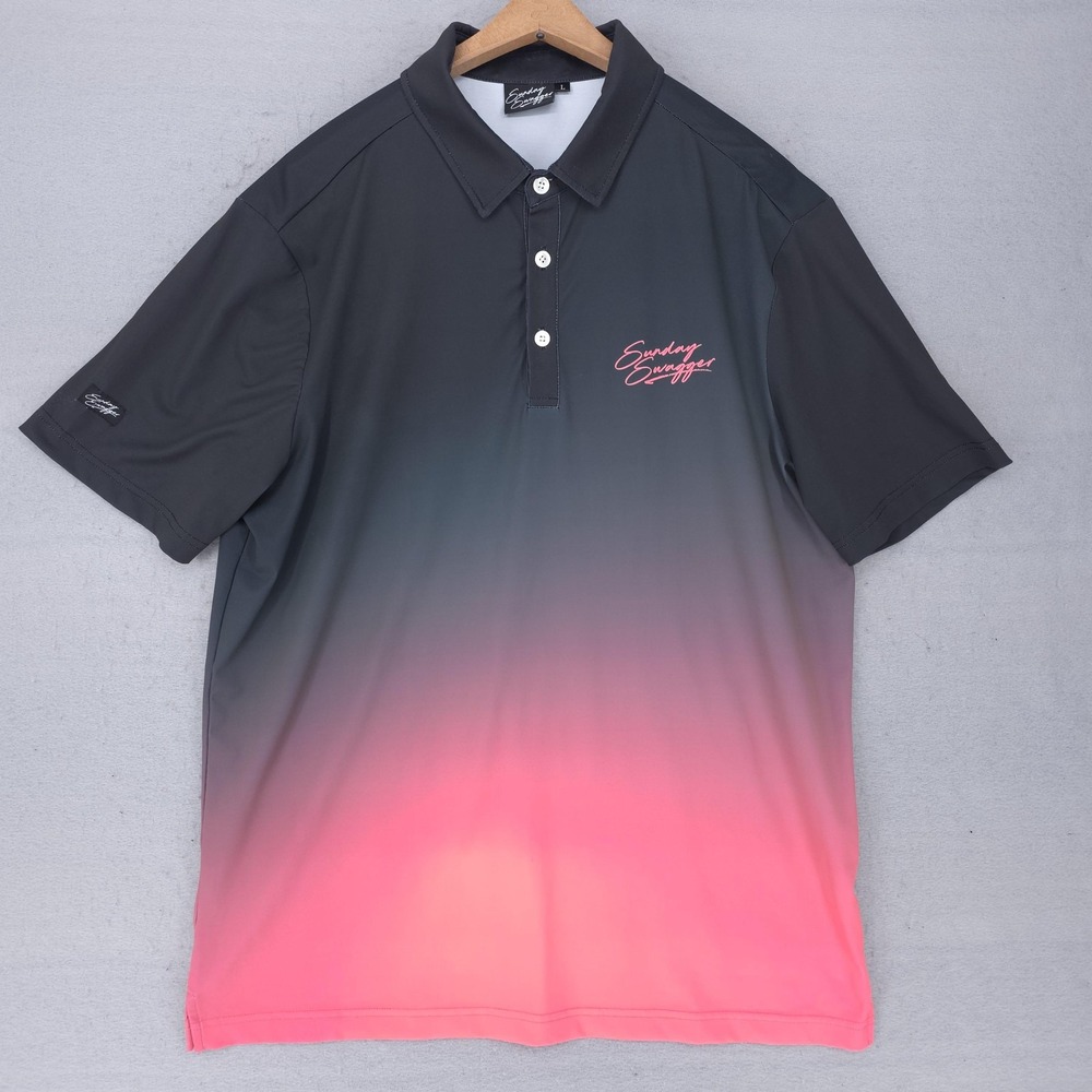 Sunday Swagger Polo Shirt Mens Black Gray Pink Ombre Gradient Golf Stretch Knit